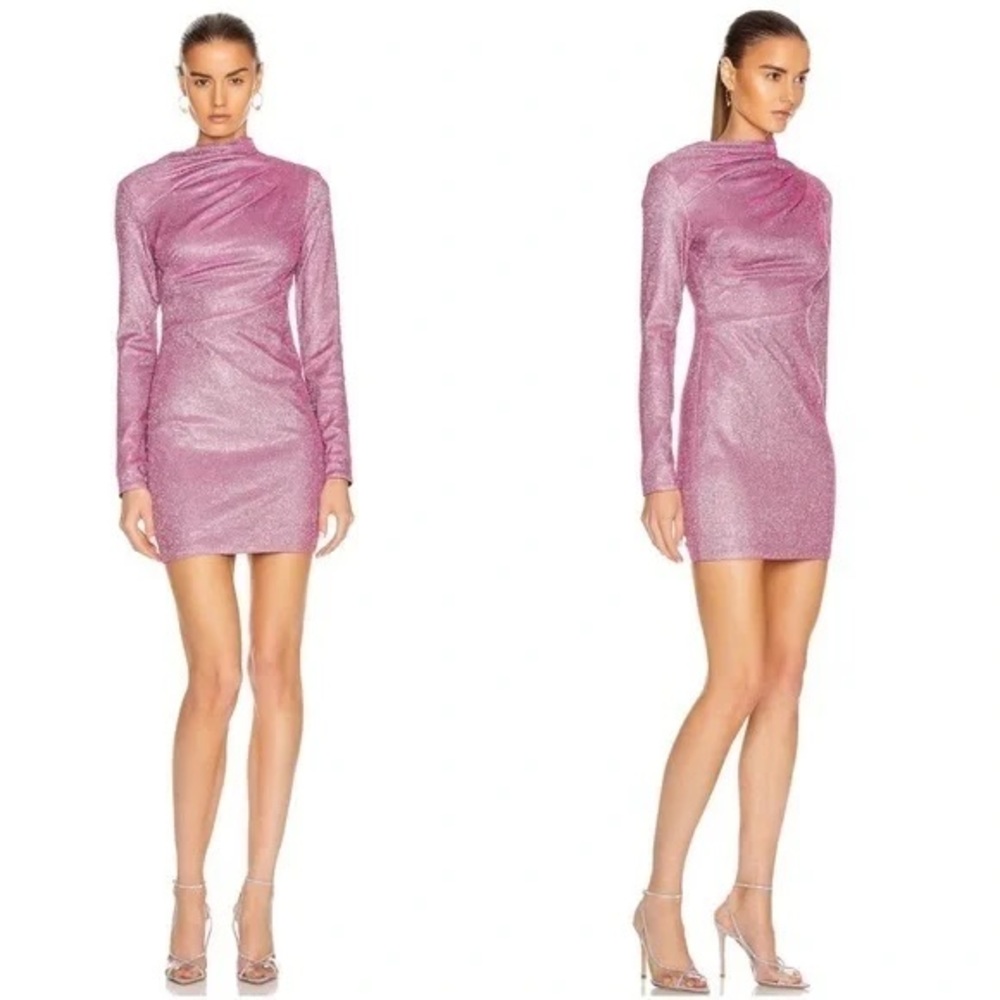 Revolve RtA Harper Metallic Long Sleeve Mini Dress in Disco Pink, size 2